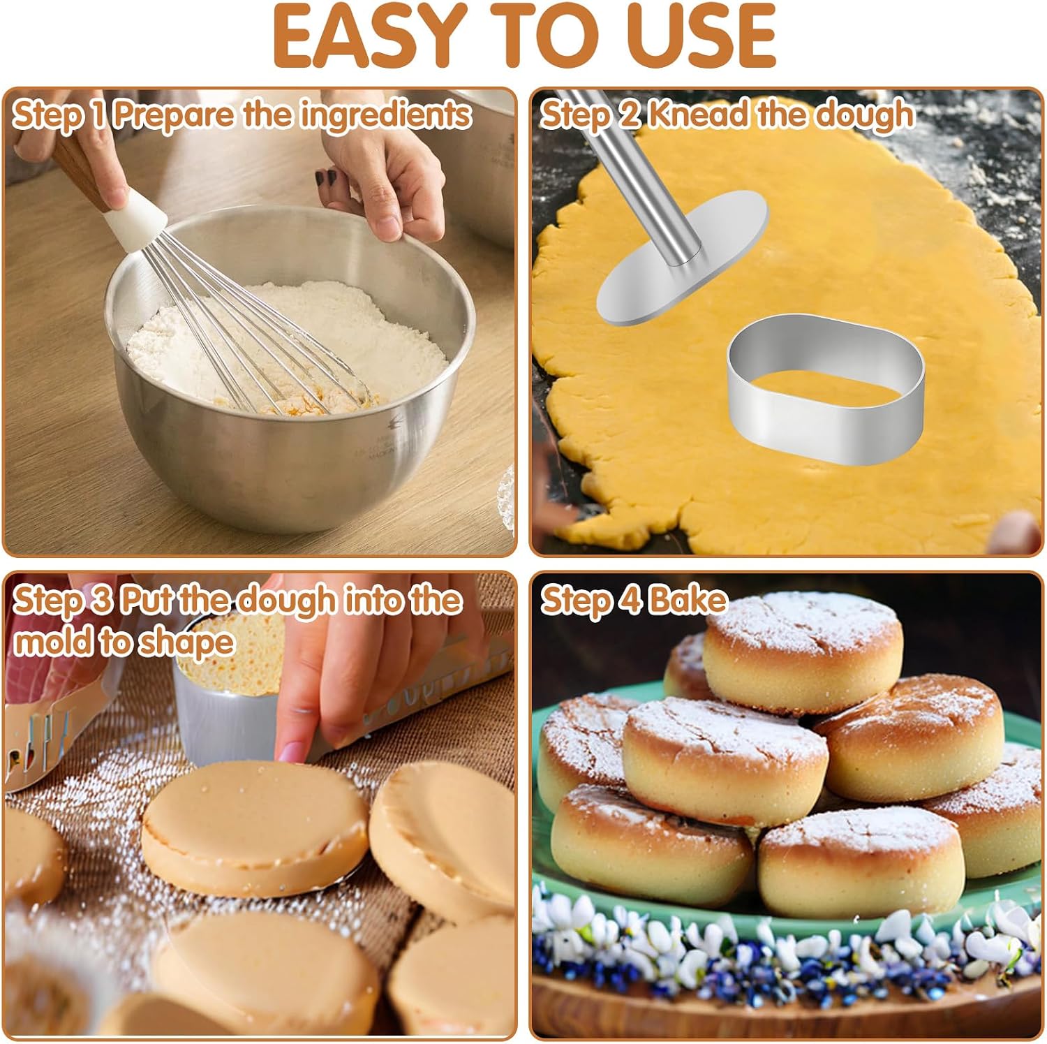 3Pcs Polvoron-Molder-Filipino Cookie Press Shortbread Polvoron Mold 2.5in Stainless Steel Kitchen Gagets Dessert with a Handle Baking Tool for Shortbread Cookies