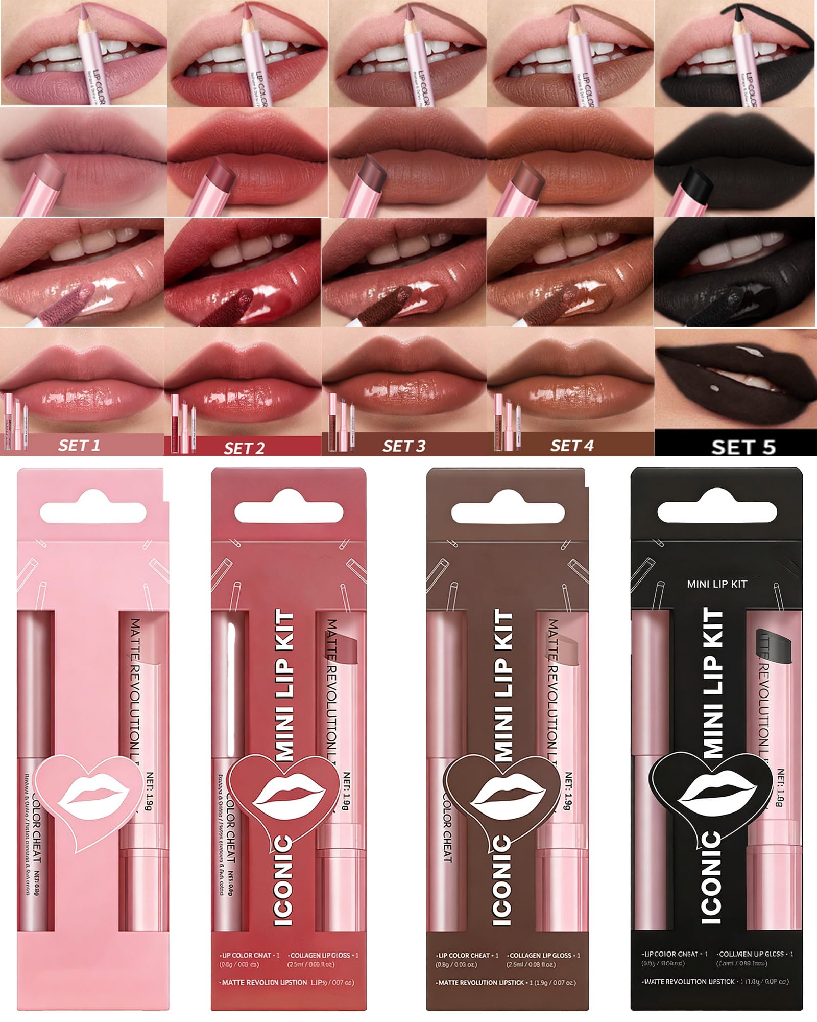 All In One Lip Kit,3Pcs Tinted Nude Pink Plumping Lip Oil Gloss