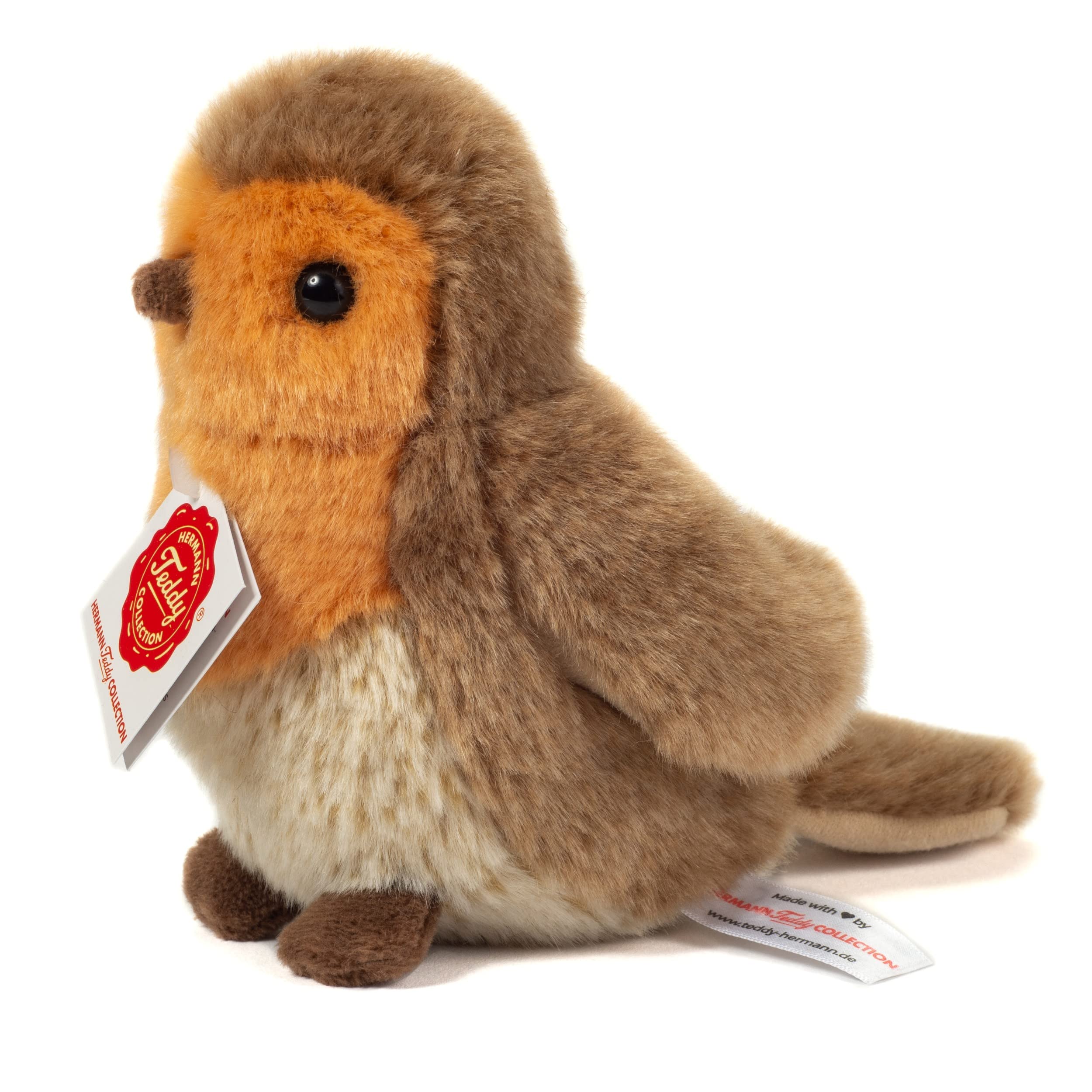 Teddy Hermann 94171 Robin 15 cm, cuddly toy with 75% recycled filling material