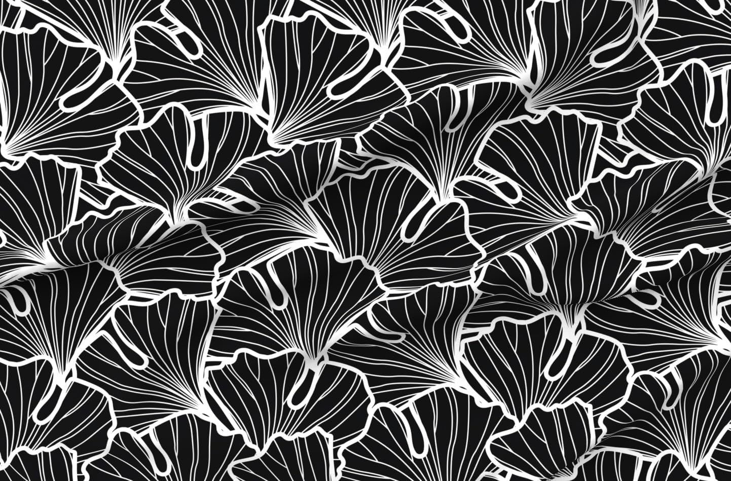 Spoonflower Fabric - Black Ginko Eaves Abstract Ginkgo Tree Jumbo Scale Modern Art Floral Printed on Petal Cotton Fabric Fat Quarter - Sewing Quilting Apparel Crafts Decor
