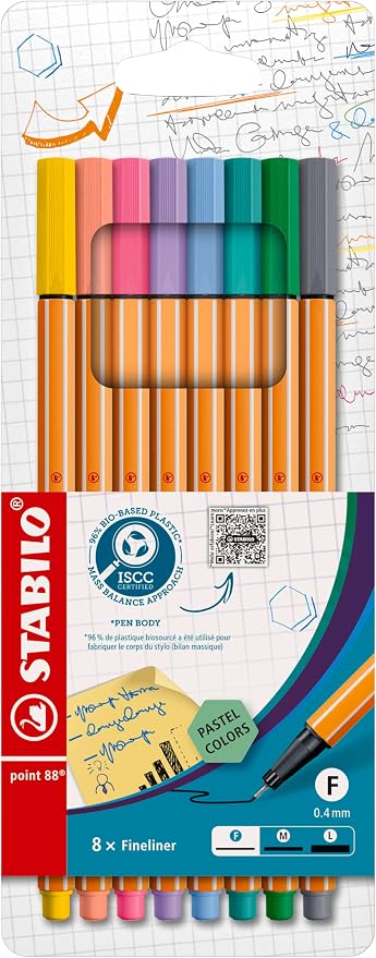 Cienkopis - STABILO point 88 etui 8 kolorów pastelowych | 8 sztuk - różne pastelowe odcienie
