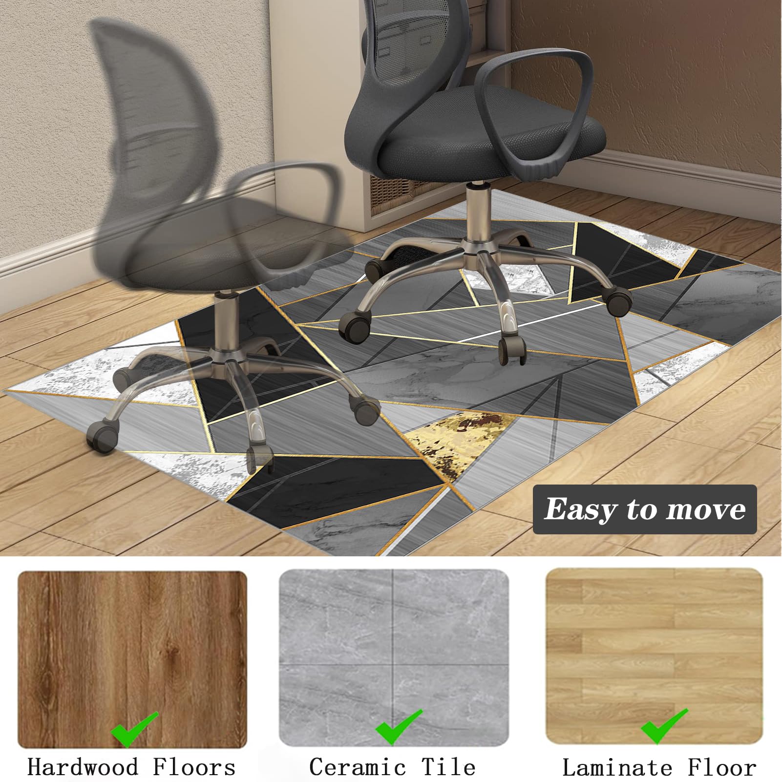 Tapis Chaise de Bureau - Tapis Gaming Sol - Tapis Protection sol Chaise Bureau Antidérapant - 90 x 120 cm Tapis Protecteur de Sol pour fauteuils de Gaming Pour sols durs parquet stratifié carrelage