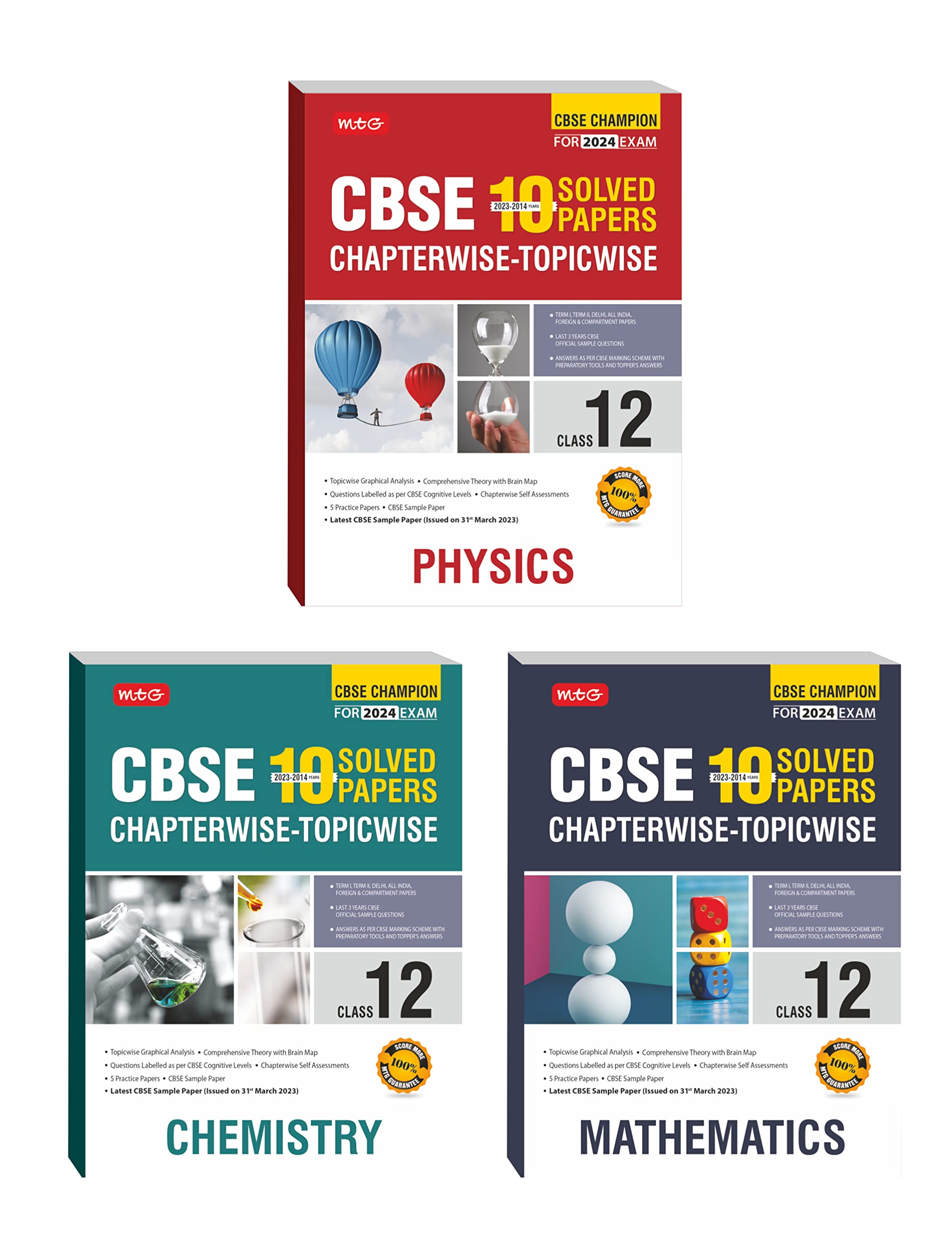 MTG Cbse 10 Years Chapterwise Topicwise Solved Papers & Question Bank Class 12 Physics, Chemistry, Mathematics (Set Of 3 Books) - Cbse Champion For 2024 Exam Paperback – 30 March 2023