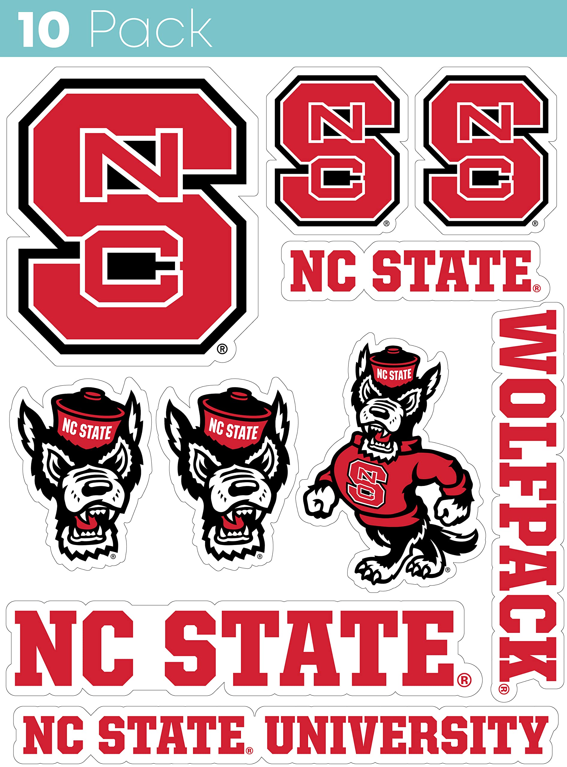 NC State Wolfpack 10 Pack Collegiate Vinyl Decal Sticker Officially Licensed Collegiate Product