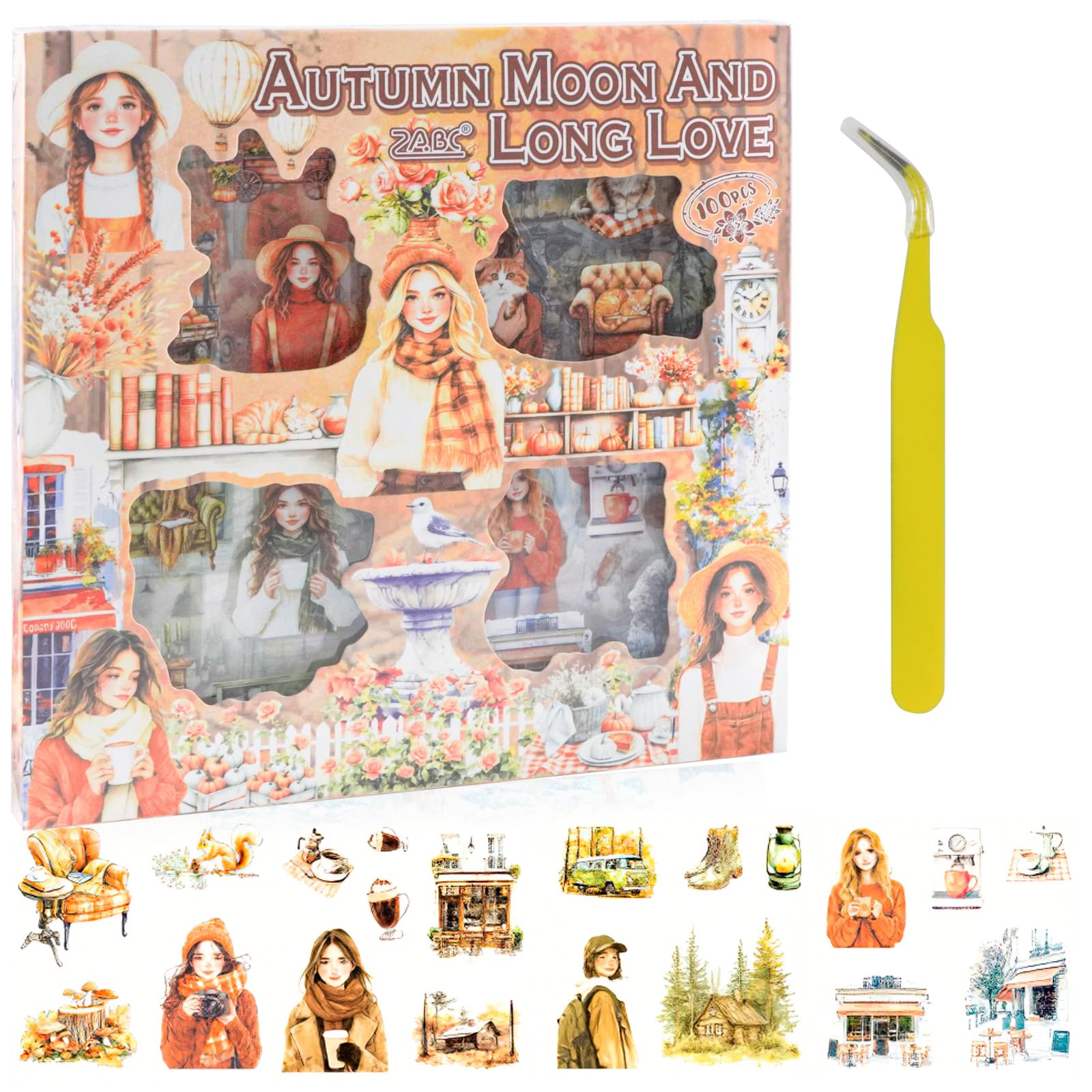 MIANRUII Herbst Thema PET Clipboard und Aufkleber Set - 100+ Stück Herbsts Journaling Set Aquarell PET Aufkleber, Retro Herbsts Szene Clips, Magazin Dekoration, Handwerk Geschenke (Herbst)