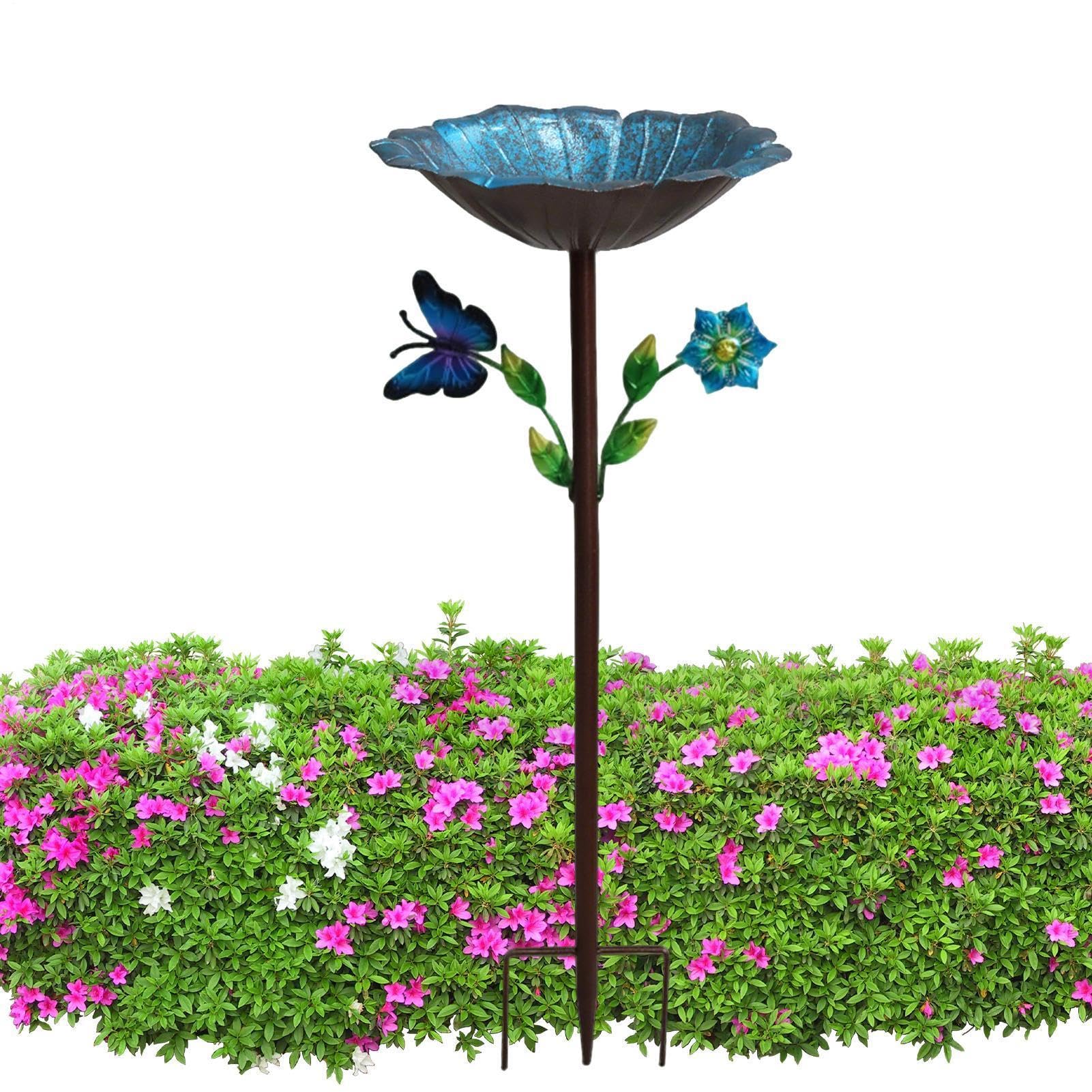 Abreuvoir pour oiseaux sur pic avec papillon en métal déco jardin extérieur terrasse 76x27.5 cm