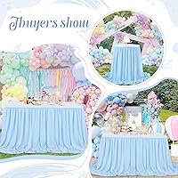 Vista 5 de QueenDream Falda de mesa de gasa azul bebé de 6 pies para mesa rectangular, mantel transparente para baby shower, boda, cumpleaños, fiesta temática