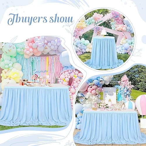 Miniatura 5 de QueenDream Falda de mesa de gasa azul bebé de 6 pies para mesa rectangular, mantel transparente para baby shower, boda, cumpleaños, fiesta temática