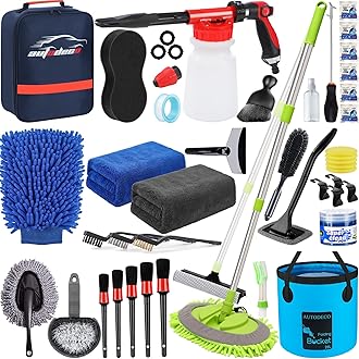 AUTODECO 42Pcs Car Wash Detailing Kit Cleaning Set with Foam Gun Sprayer, Long-Handle Brush, Collapsible Bucket, Large Wash Mitt, Towels, Complete Interior & Exterior Car Washing Supply Set (Blue)