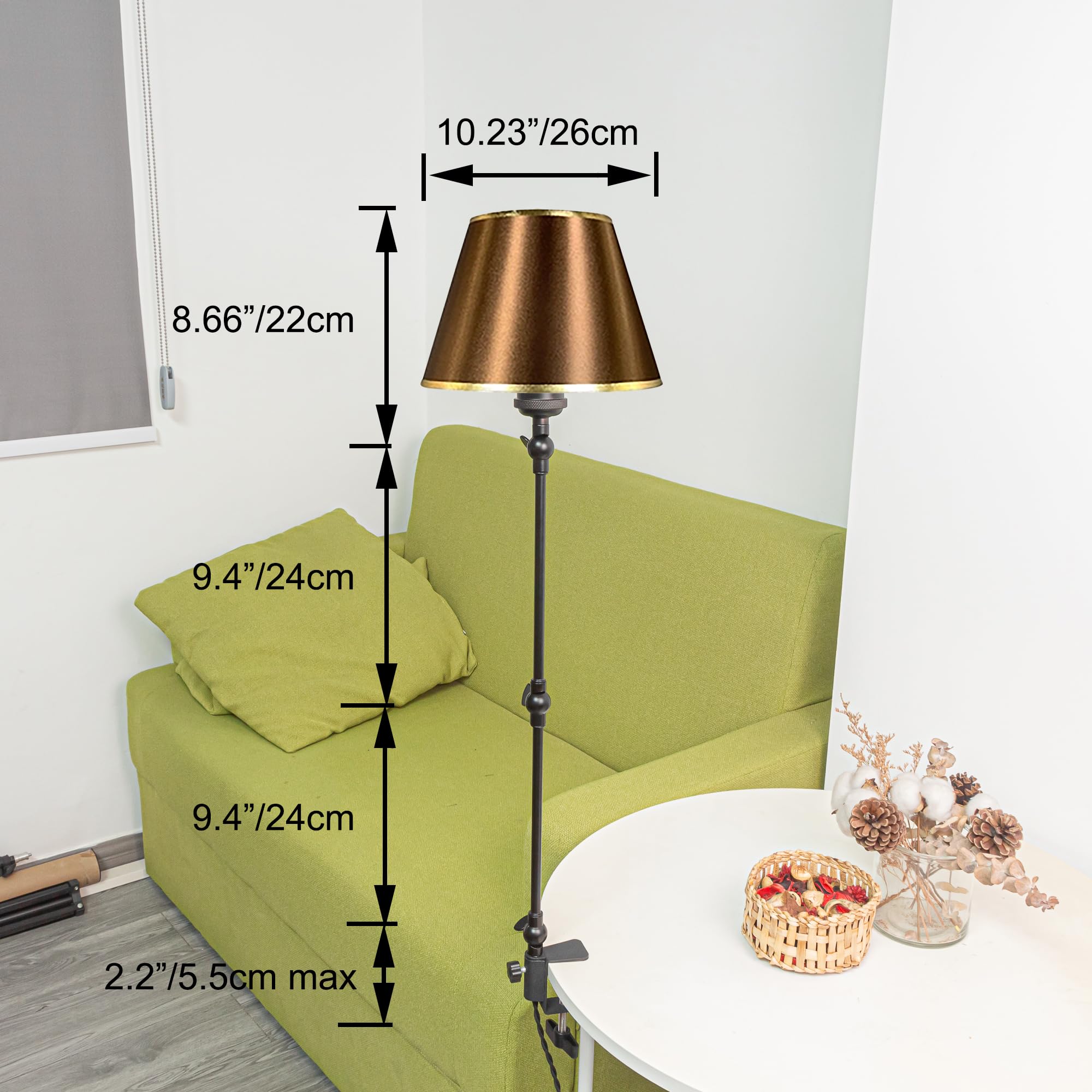 Klemmleuchte Einstellbar, Leselampe mit 2,5 m Kabel und Braun Stoff-Lampenschirm, Dimmbar Nachttischlampe,Augenpflege Schreibtischlampe für Büro Heimgebrauch, E27 Lampenhalterung-TD0642