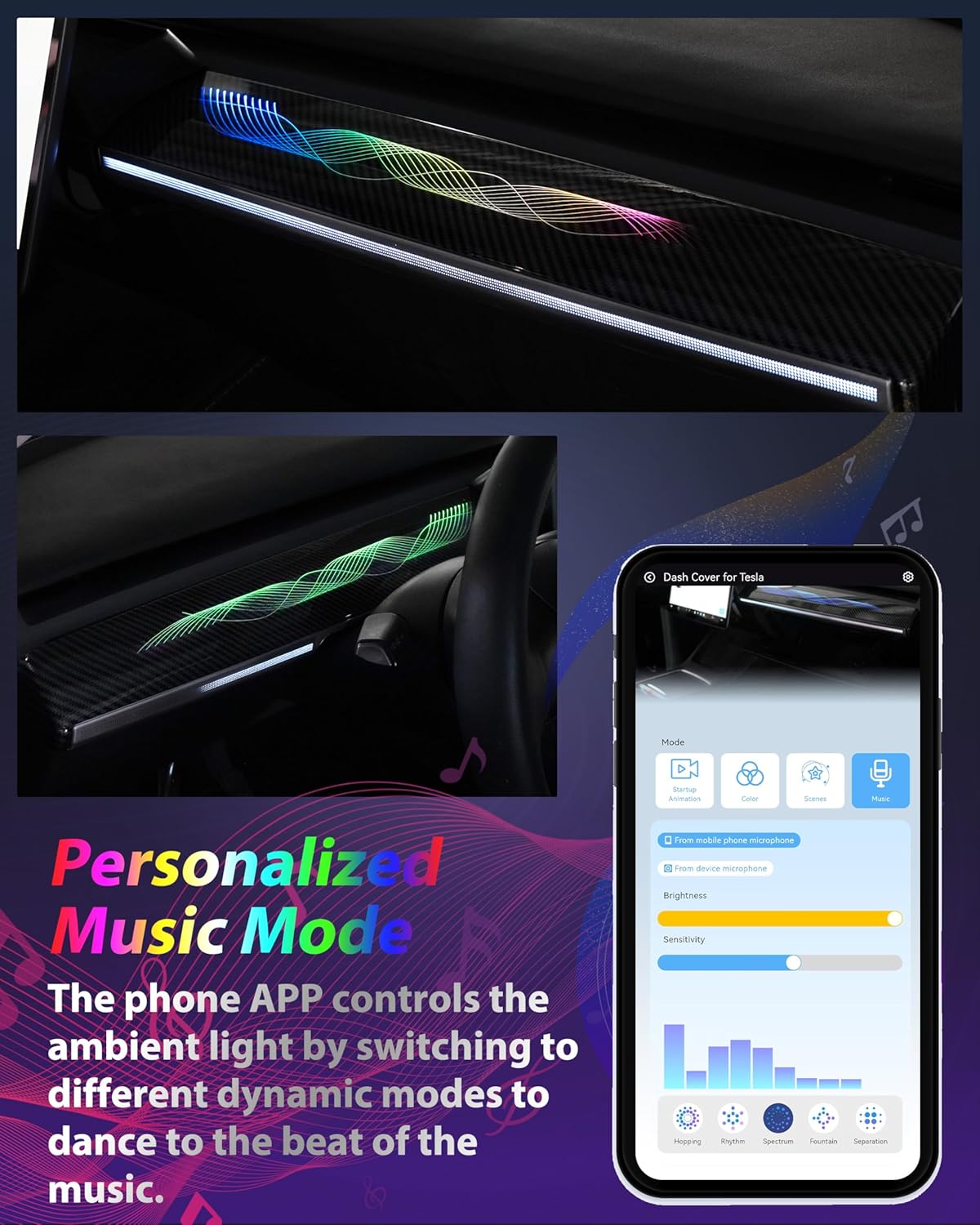 KEWISAUTO RGB Ambient Light for Tesla Model 3 & Model Y, LED Center Console Dashboard Neon Light with Storage Box for 2019-2022 Tesla Model 3/2021-2024 Model Y Accessories (Ribbon Flowing Style)