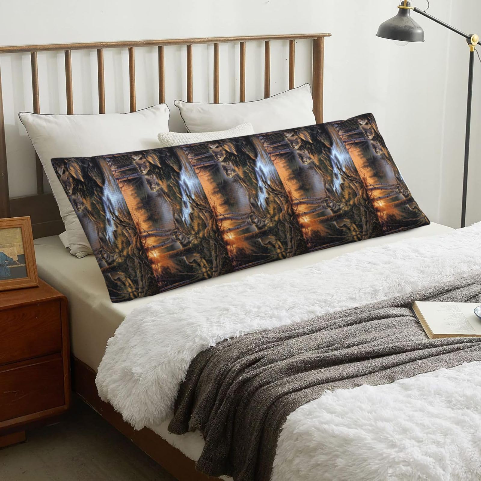 Wolf Wildlife, Body Pillow Cover with Zipper,Long Body Pillowcase 20 x 60 in