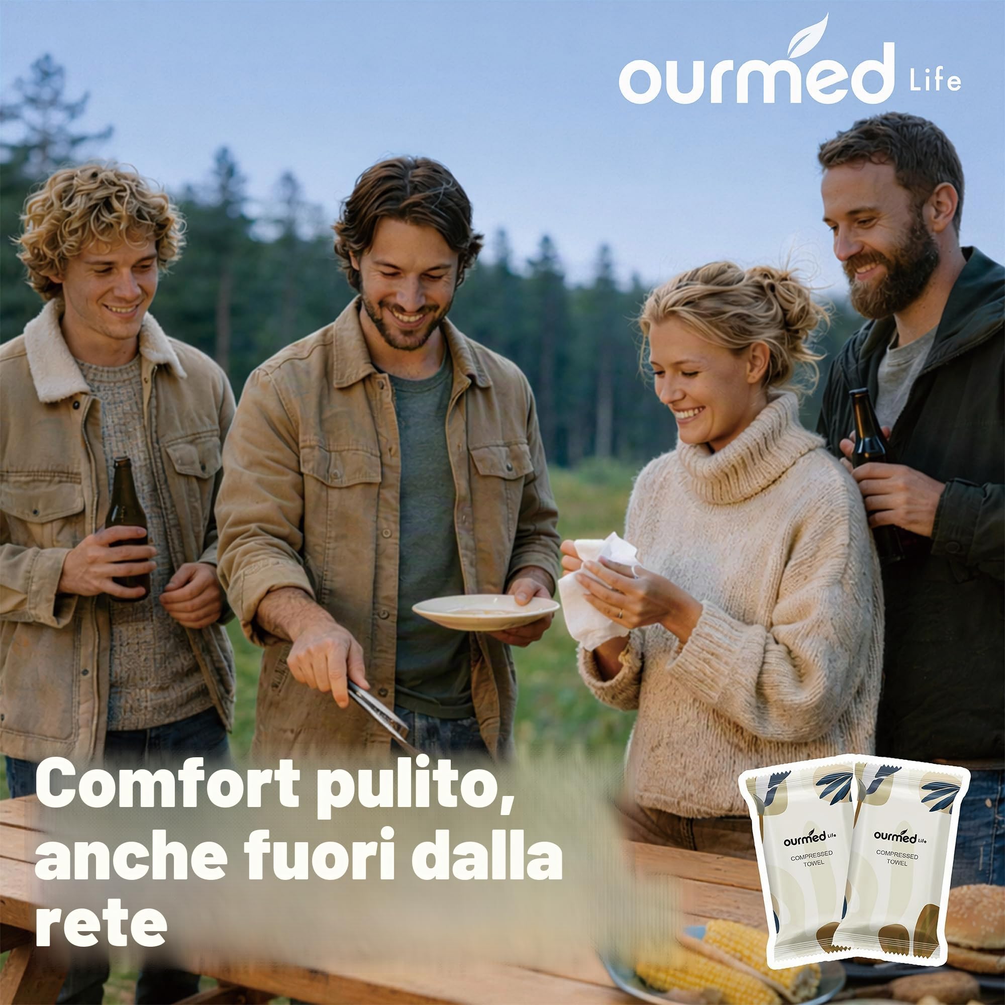 Asciugamani compressi Ourmed Life – Asciugamani monouso portatili, si espandono rapidamente con l'acqua, morbidi e privi di pelucchi, 30 x 25 cm, ideali per viaggi, campeggio, trekking (56 pezzi)