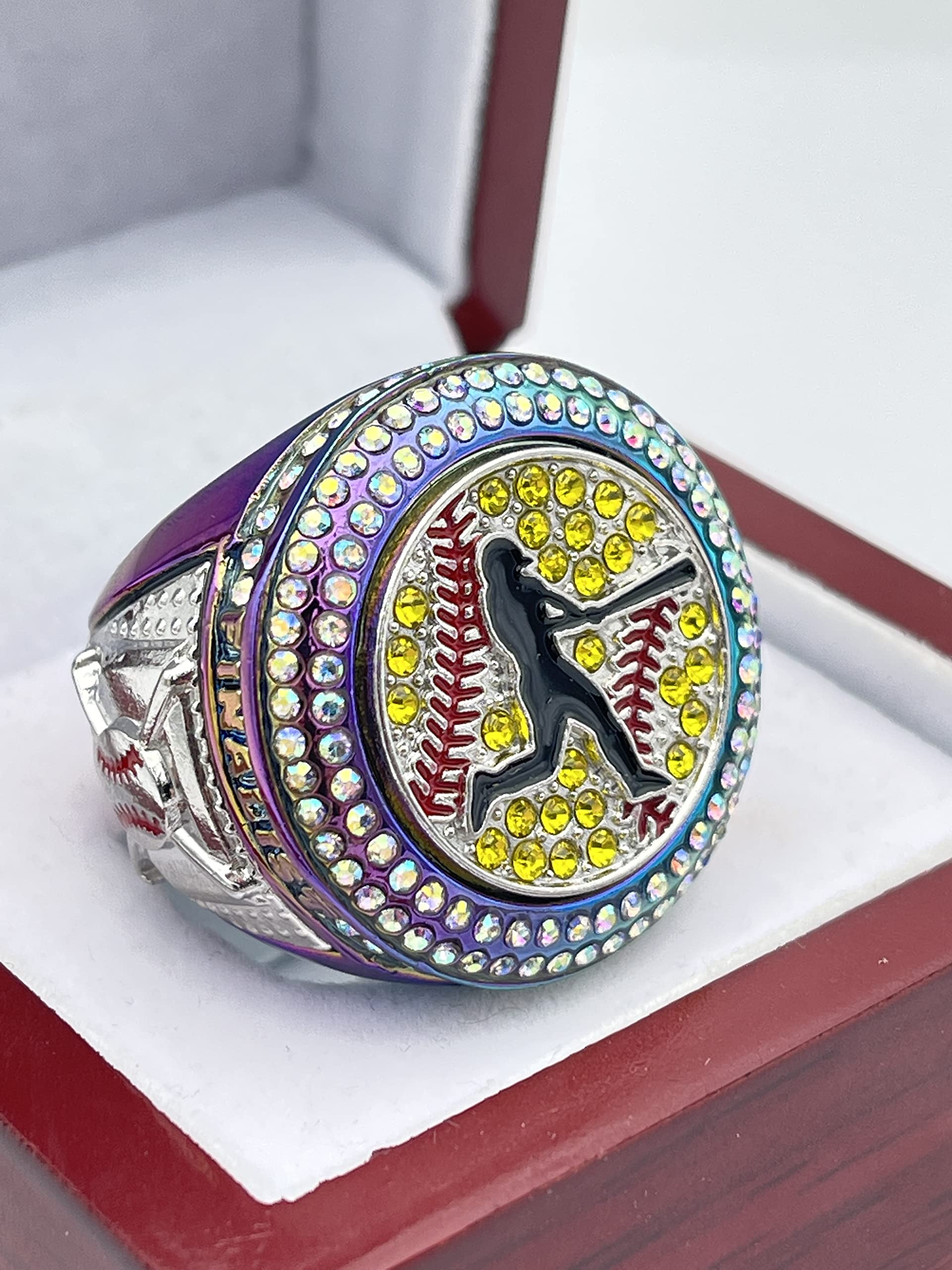 Discount Sports Rings, Softball Batter FINALIST RING — Player Award, assorted colors and gemstones (Rainbow)