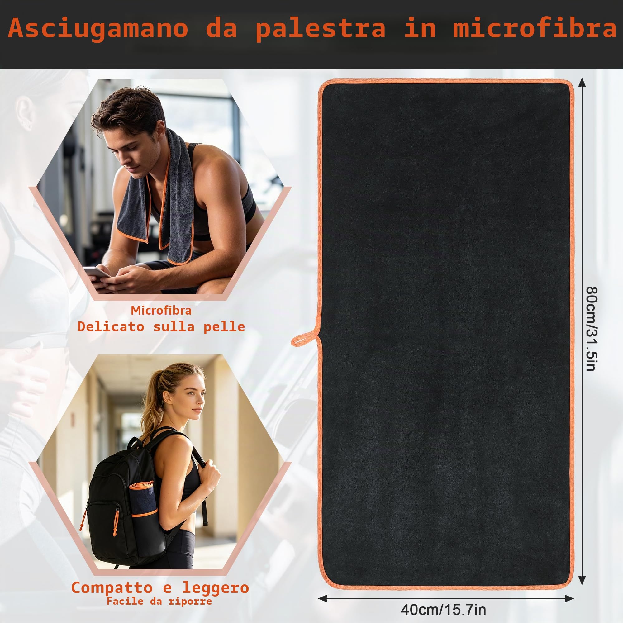 3 Pezzi Asciugamani Palestra, 40×80 cm, Pelle-friendly Asciugamano Microfibra, Telo Palestra Assorbente e Fast-dry per Uomo Donna, Accessori per Sport Nuoto Viaggi Camping Spiaggia Bagno, Grigio Scuro