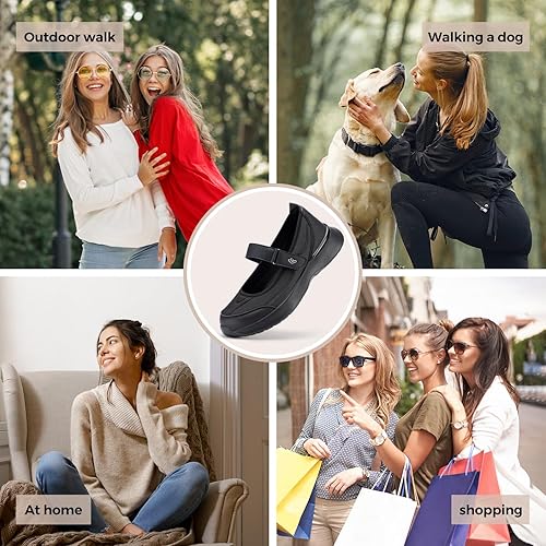 Vista 5 de FitVille Mary Jane - Zapatos ortopédicos para mujer con correa de velcro, de ancho extraancho, con correa de velcro, comodidad terapéutica