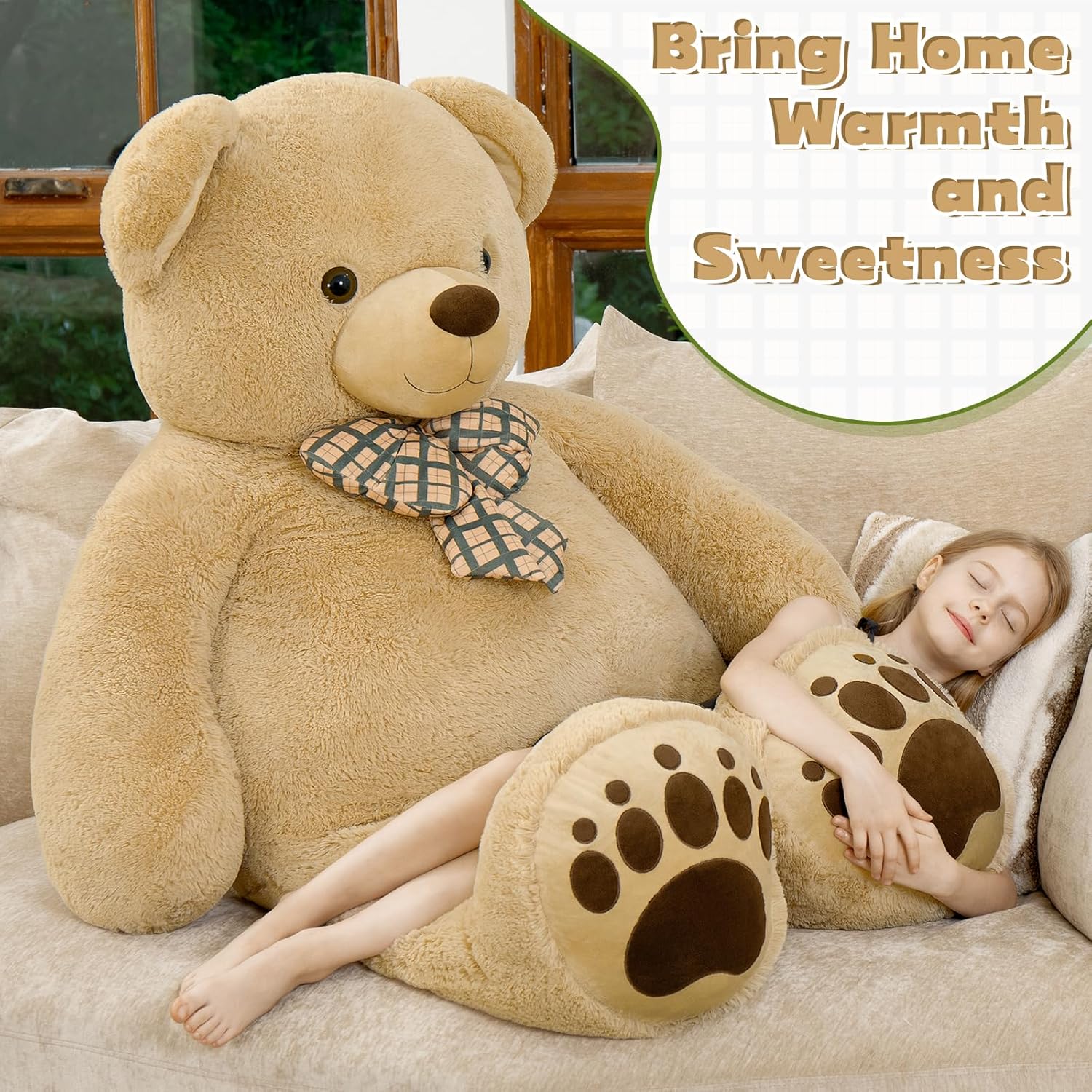 morismos 5 ft big teddy bear, 5 feet huge teddy bears stuffed animals for boyfriend girlfriend wife, cuddly gift life size bear on valentines birthday, 59 inch, brown scottish brown 5 feet