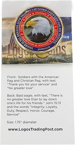 Miniatura 5 de Moneda de veteranos, gracias por su servicio, moneda de desafío militar cristiano, no mayor amor, chapado en color dorado, regalo del día de los