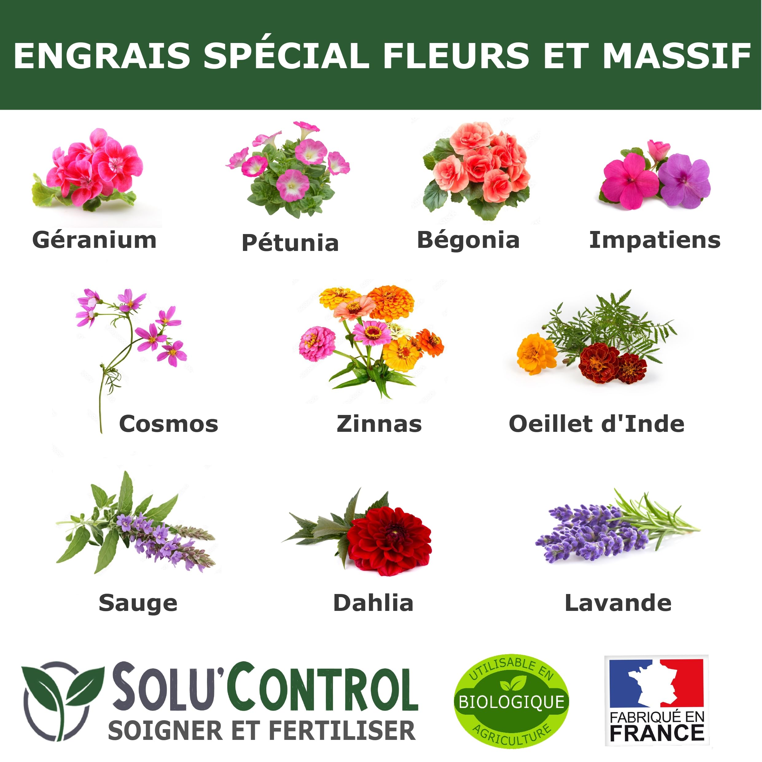 5 kg - Engrais Spécial Fleurs et Massifs NPK 5-5-10 - Favorise une floraison abondante, éclatante et durable - Utilisable en Agriculture Biologique (UAB) - Fabriqué en France