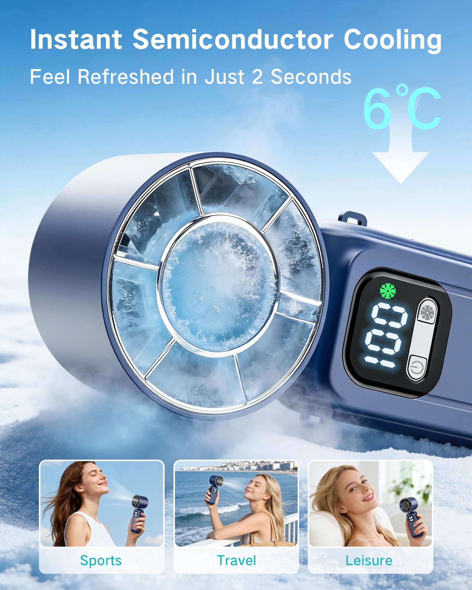 Wudyfei Portable Handheld Fan with Ice Cooler, High-Speed Turbo Hand Fan - Image 4