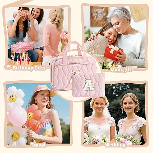 Miniatura 9 de YOOLIFE Neceser colgante, bolsa de maquillaje para mujeres y niñas, bolsa de aseo con inicial, bolsa de cosméticos, regalos de cumpleaños