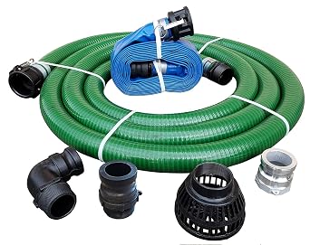 Eagle Hose PVC/Polypropylene/Aluminum Fertilizer Solution Pump Hose Kit, 2" Green Suction Hose Coupled C x KCN PolyPro, 2" Blue Discharge Hose Coupled C x E PolyPro, 29 Vacuum Rating, 80 PSI Maximum Temperature, 25 Length, 2 ID