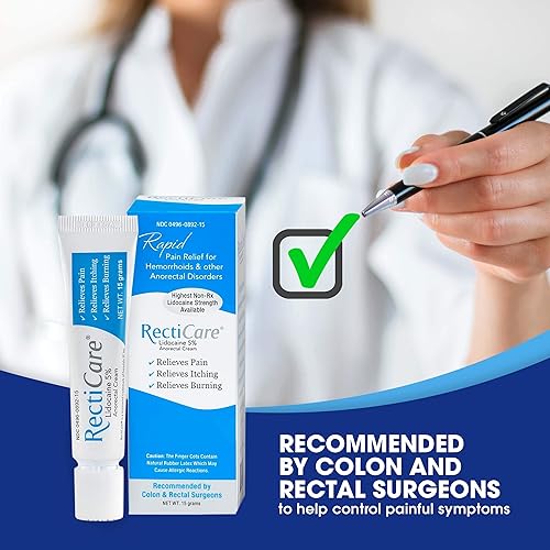Miniatura 8 de Recticare Crema anorrectal de lidocaína al 5%: tratamiento para hemorroides y otros trastornos anorrectales - Tubo de 0.53 oz