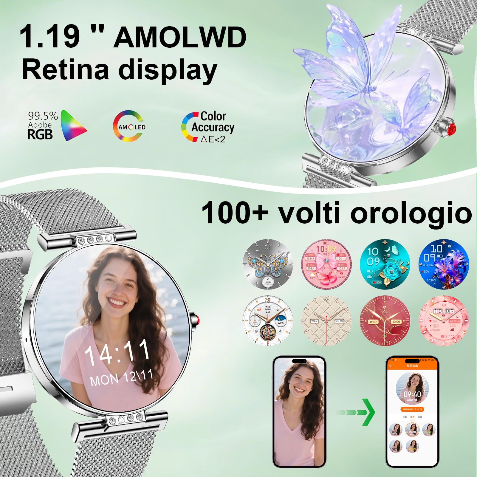 Smartwatch Orologio Fitness da Polso Donna Leggeri Digitali con Funzione Telefono Rotondo Sottile Notifica APP Fitness Tracker Bluetooth Impermeabile Monitoraggio Sonno Android Ios