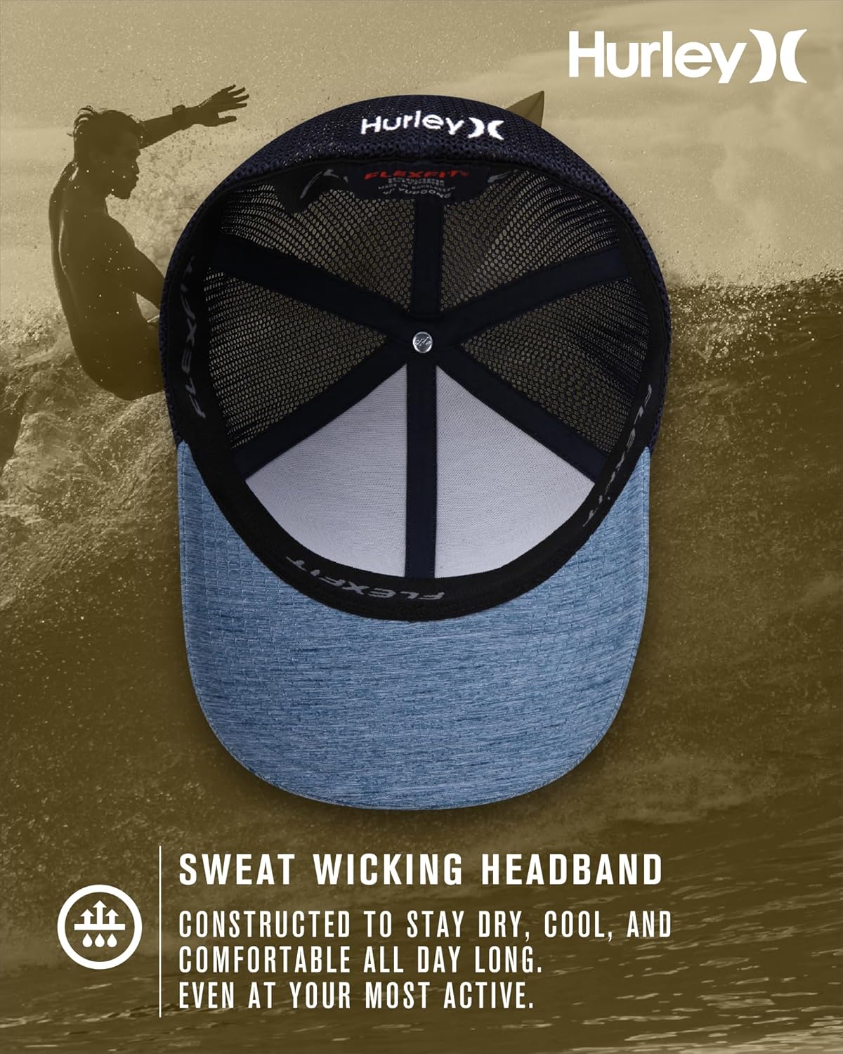 Hurley Men's Caps - Mini Icon Mesh Panel Baseball Cap - Fitted Hats for Men - Image 3