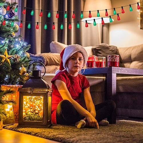 Miniatura 5 de Tira de luces multicolor para exteriores de 50 pies, luces LED regulables de Navidad rojasverdes, impermeables con 25 bombillas LED ST38