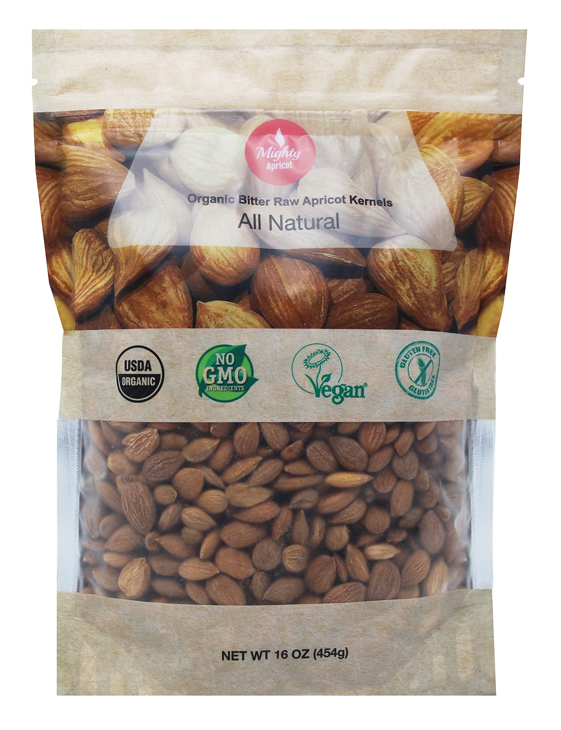 Mighty Apricot USDA Organic Bitter Apricot Kernels(1LB) 16oz, Natural
