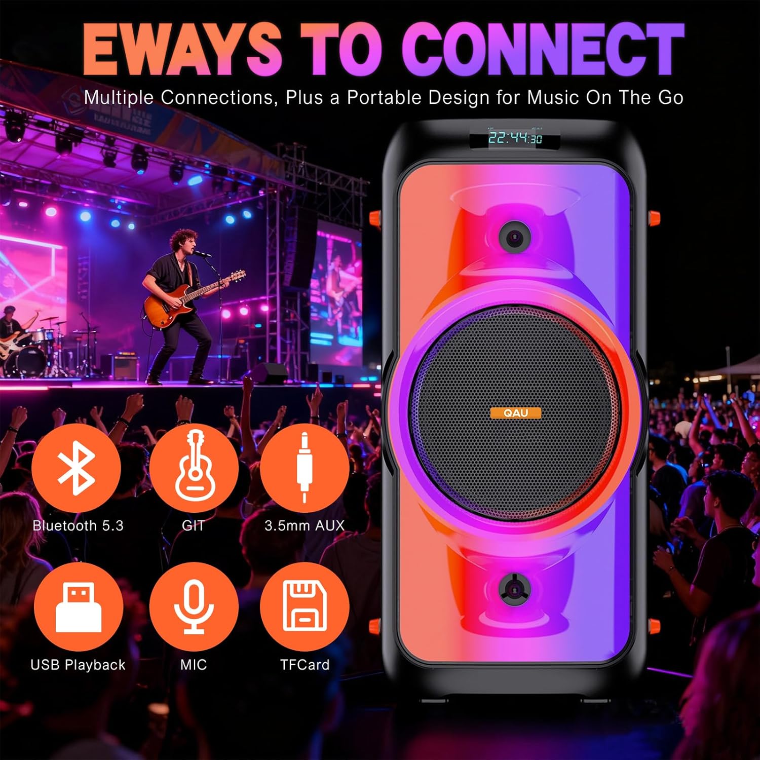 Bluetooth Speaker 160W Peak Large Stero Sound for Outdoor,Deep Bass,TWS,Loud with Lights,Portabe Wireless Big Speakers with Long Playtime,House,Projector,Movie