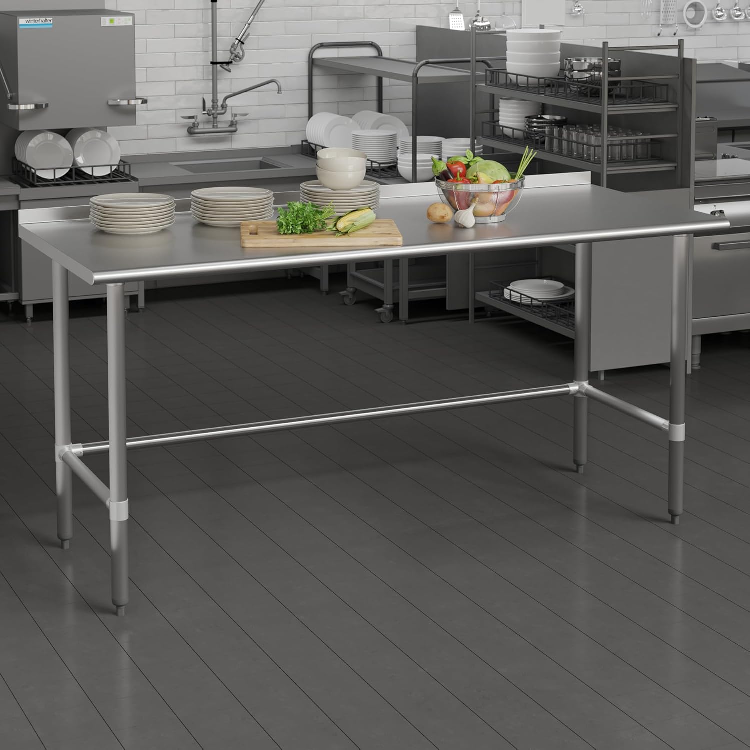 BizChair Commercial Grade 430 Stainless Steel 18 Gauge NSF Certified Open Base Kitchen Prep and Work Table with 1.5" Backsplash