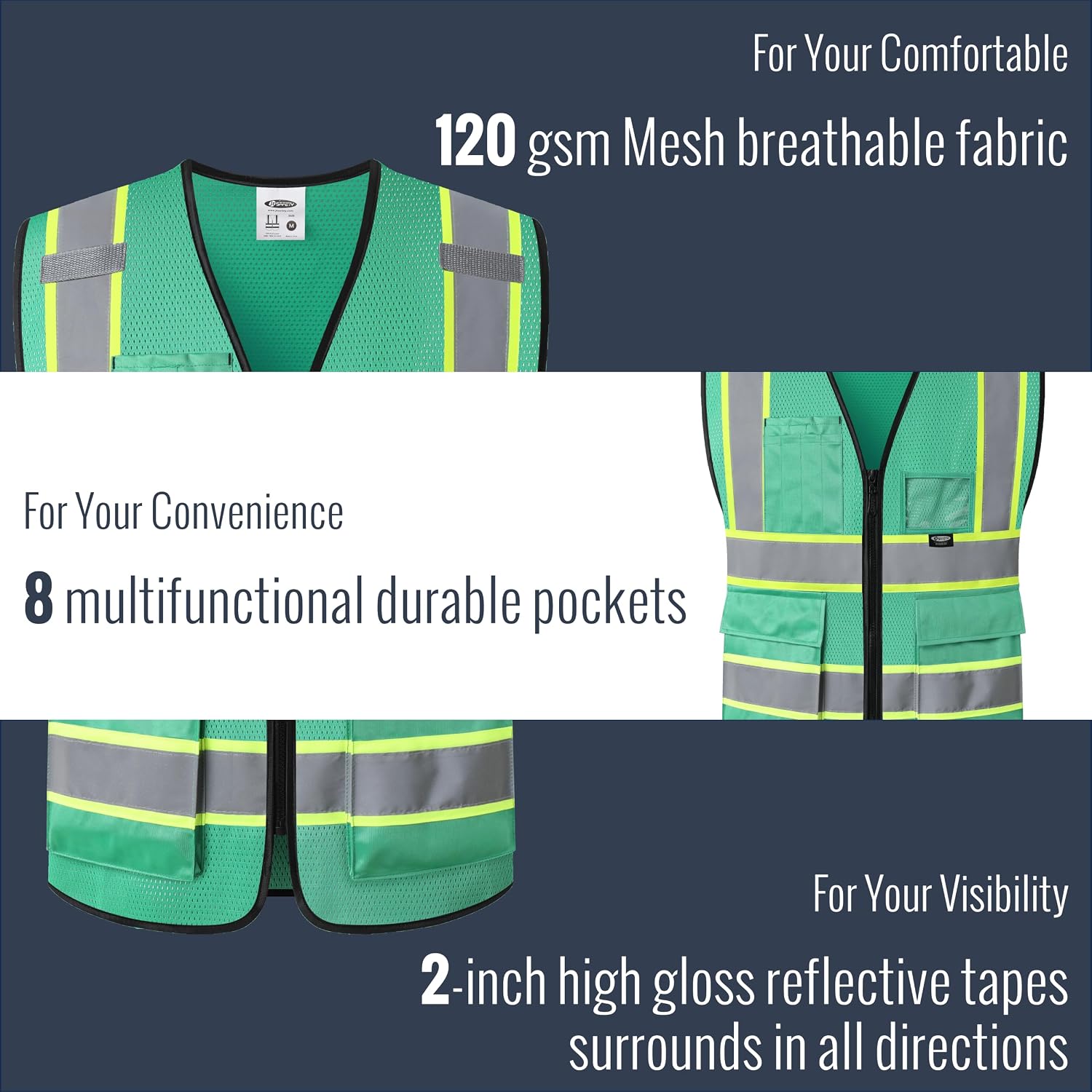 JKSafety Safety Vest for men women Hi Vis Reflective Vest with Pockets and Zipper High Visibility Meet ANSI Standard（BX320 thumbnail