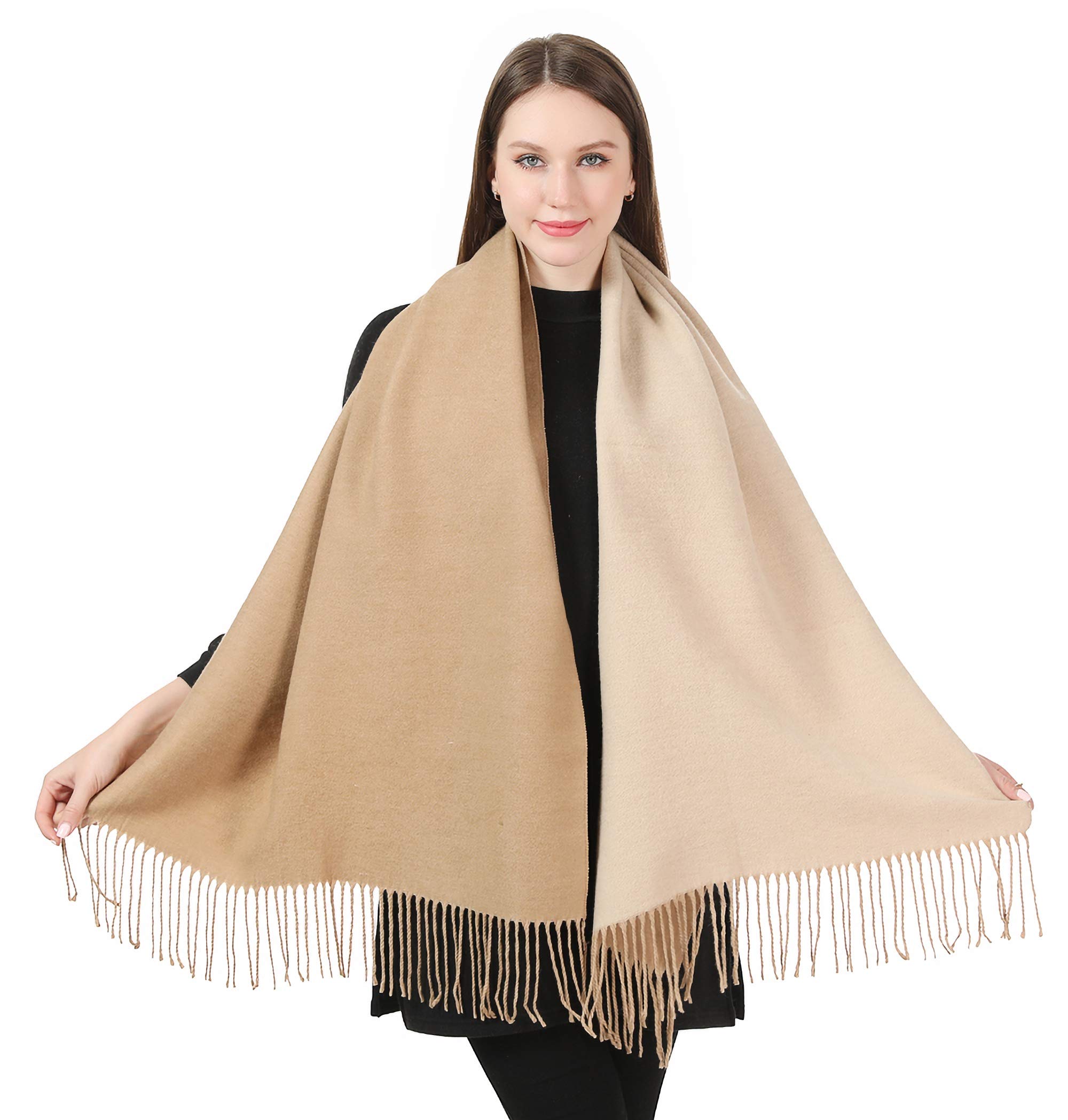 World of Shawls Winter Scarf Pashmina Shawl Wrap for Women Ladies Long Large Warm Thick Reversible Blanket Scarves (Beige and Light Beige)