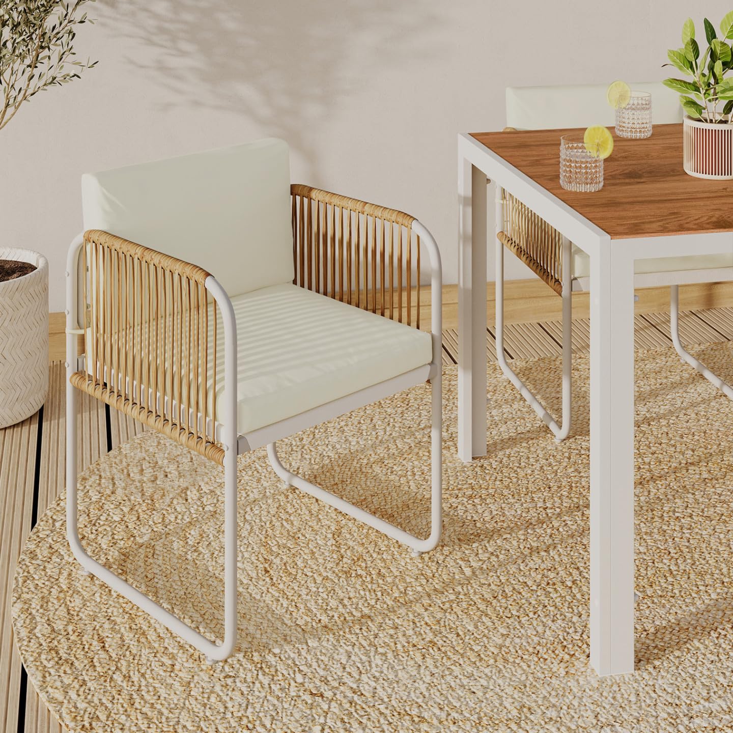 IDMarket - Lot de 4 chaises Rio Cordage Effet rotin Clair