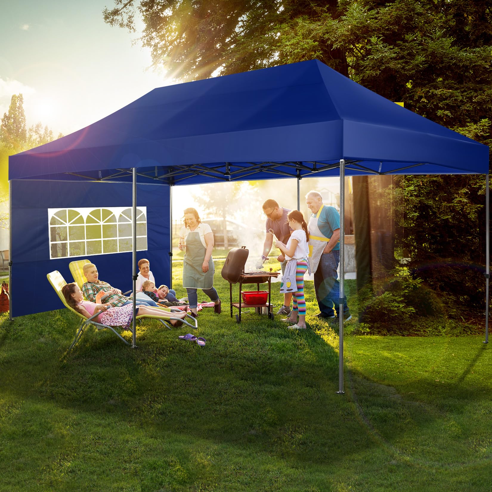 Tooluck 10x20 Heavy Duty Pop up Canopy with 6 sidewalls, Easy Set-up Commercial Heavy Duty Tent, Waterproof Outdoor Party Wedding Tent Canopy, 3 heigh Adjustable Gazebo with Wheeled Bag