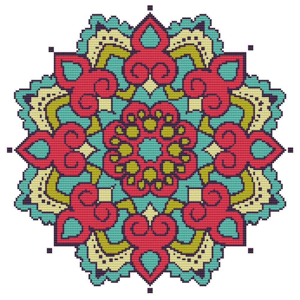 Awesocrafts Cross Stitch Stamped Kits Red Mandala Flowers Easy Patterns Cross Stitching Embroidery Needlework Kit Supplies (Mandala #2)