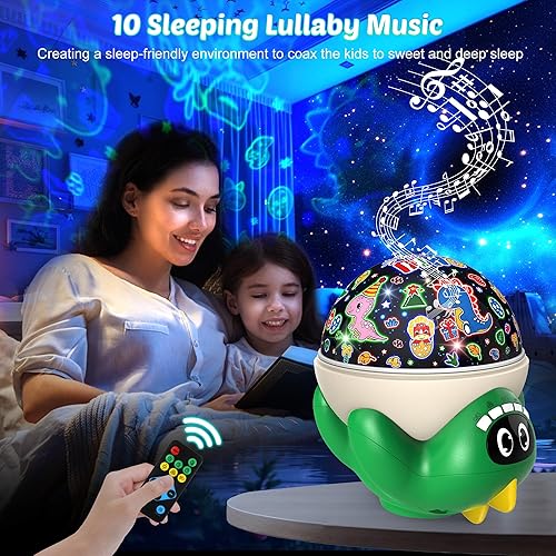 Miniatura 4 de Proyector de luz nocturna de dinosaurio para niños, juguetes de dinosaurios verdes para niños, luces nocturnas de estrellas con música y