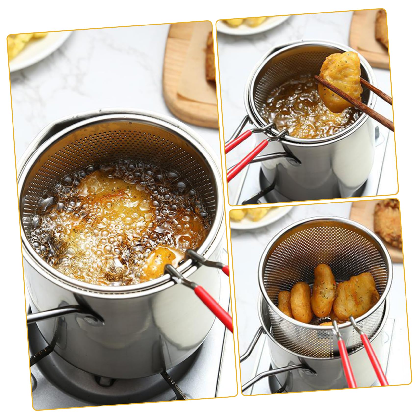 Cabilock 1Set Stainless Steel Deep Fryer with Fry Basket and Nonslip Handle Frying Pot for Home Cooking Heat Resistant Easy to Use for Tempura and More