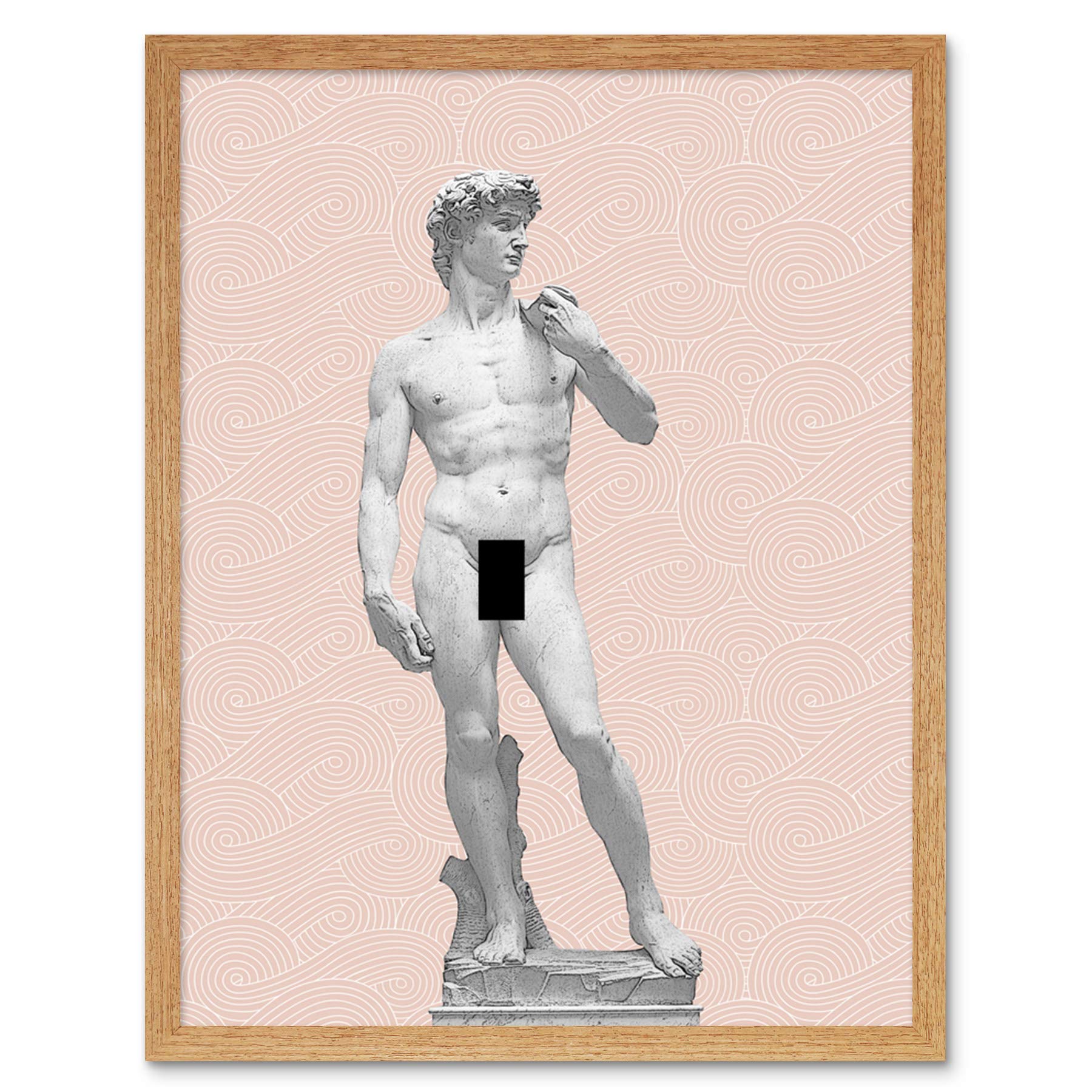 Artery8 Statue of David by Michelangelo Classic with Abstract Art Pink Greek Swirl Meander Art Print Framed Poster Wall Decor 12x16 inch