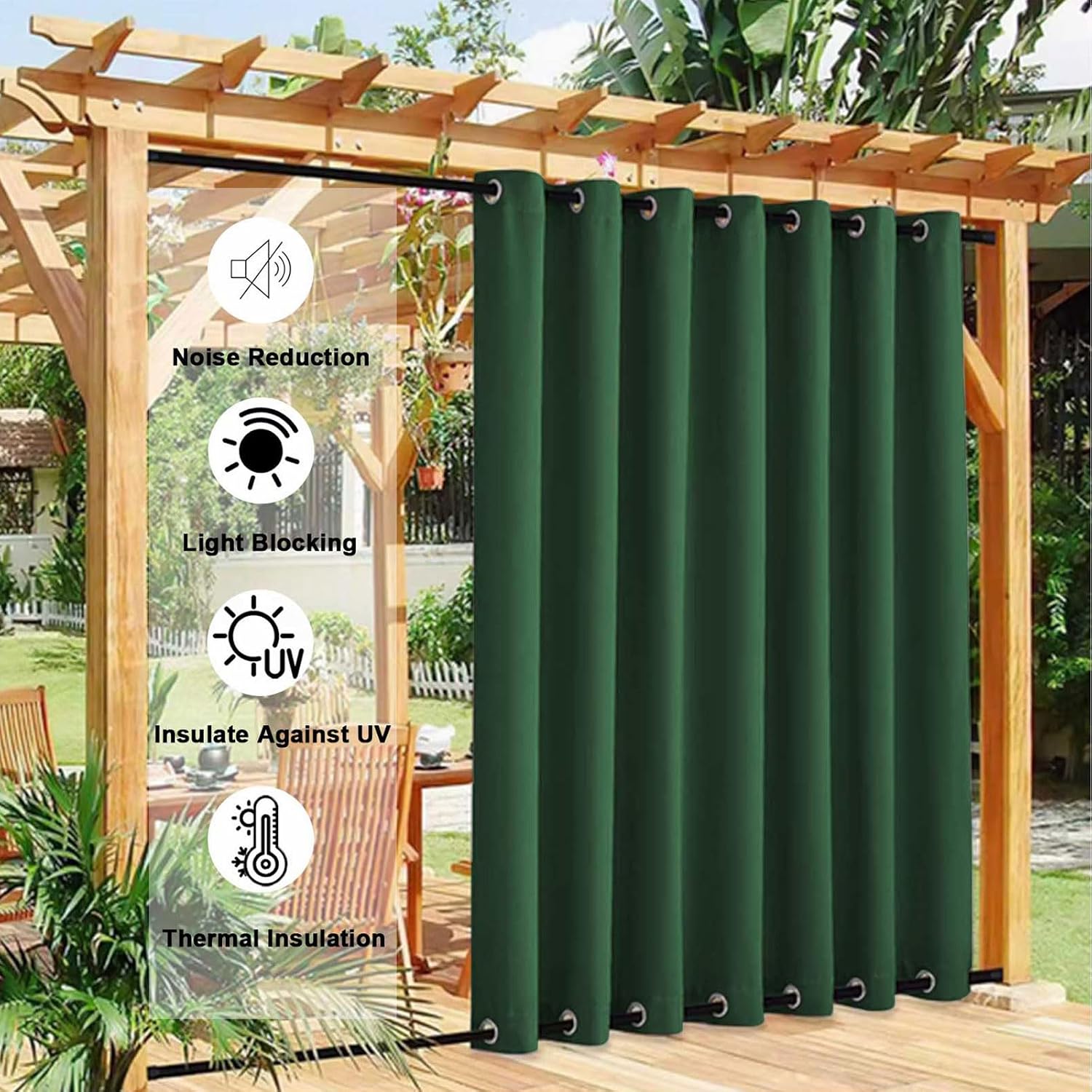 Outdoor Curtains for Patio Waterproof Weatherproof Blackout Curtains with Grommets on Top & Bottom, Sun Blocking Privacy Curtain for Gazebo, 1 Panel, W59 x L59, Dark Green