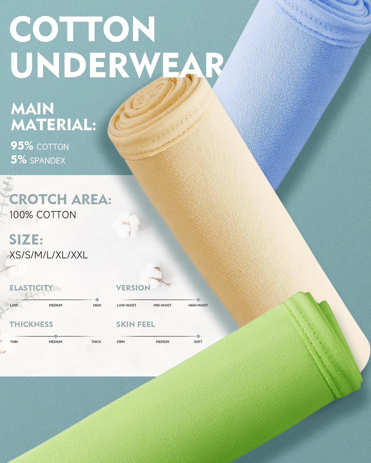 TANSTC Mutande Slip Donna Cotone Vita Alta Culotte Donna Comode Elasticizzato Sexy Intimo, Pacco da 5