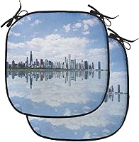 Vista 63 de Lunarable USA Chair Cushion Pad, American Cities Skylines Metropolis Architecture Sketch Style Hand Drawn Art Print, Seat Padding for Kitchen &