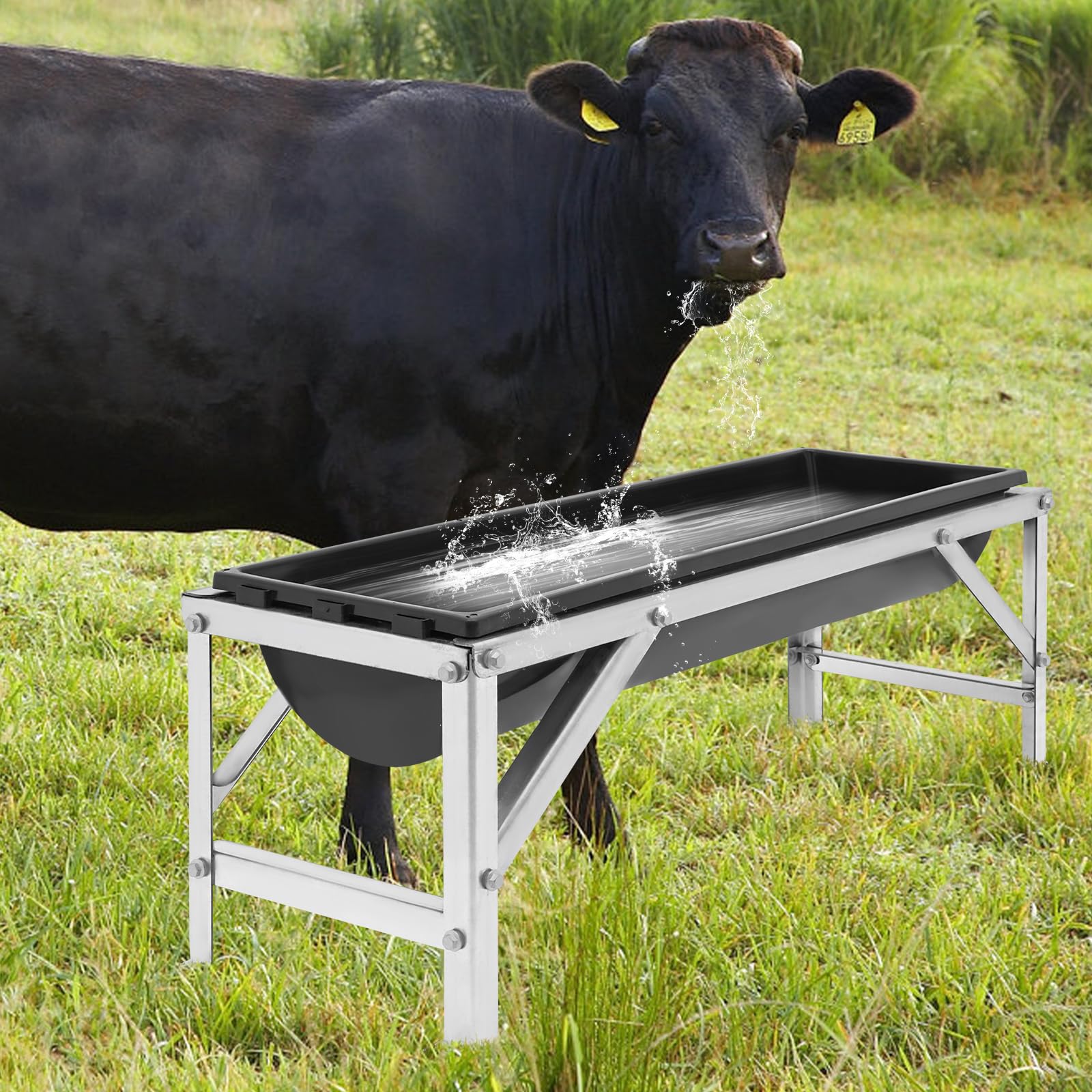 Mangiatoia grande volume, 35 l, con supporto, design aperto su entrambi i lati, per cavalli, capre, pecore, mucche, maiali