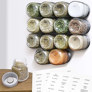 IMPRESA Clear Glass Magnetic Spice Jars - 15-Pack, 4 Oz, 60 Labels - Mag...