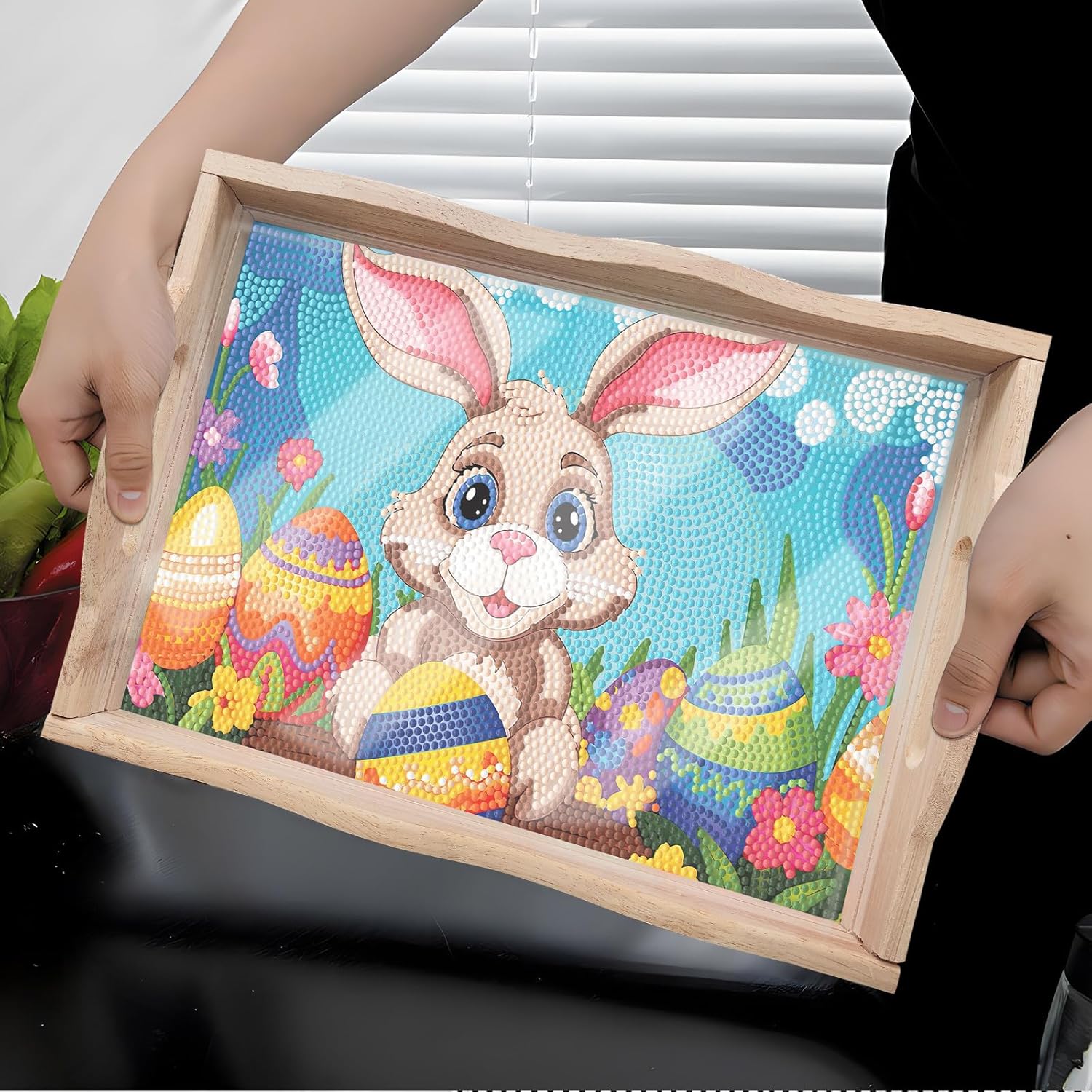 ARTopet 2Pcs DIY Diamond Tray Diamond Art Painting Easter Creative Design Handmade Wooden Tray Mosaic Making Kits by Number Kits Diamond Art for Coffee Living Room Home Organizer-02