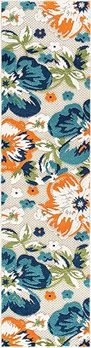 Miniatura 2 de Rugshop Bergamo - Alfombra de pasillo contemporánea con estampado floral que no desprende pelusa, para patio, terraza, patio y exterior, 2 x 7 pies,