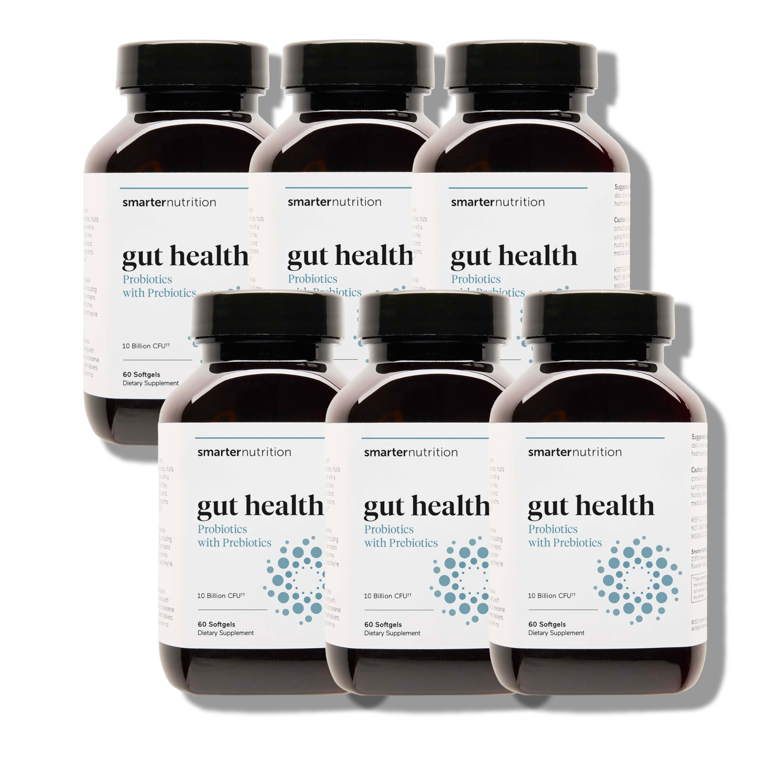 Smarter Nutrition Gut Health Probiotics with Prebiotics - 100% Soil-Based Strains with MCT Oil for Digestive, Immune Health, Gut Microbiome - Vegetarian - 360 Count(Pack of 6) - 180-Day Supply