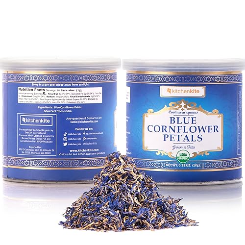 Miniatura 2 de Pétalos de aciano azules orgánicos, 100% naturales y de calidad premium, pétalos comestibles secos, uso en té, mezclas de hierbas, alimentos,